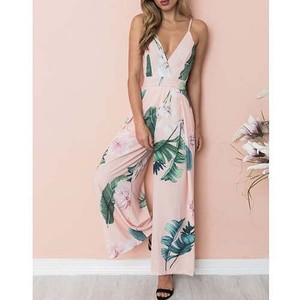 Leaves and Flower Printing Sleeveless High Fashion Women Jumpsuit - Pink A392-fast0084