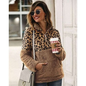 Leopard Prints Jointed Design High Fashion Hooded Long Sleeves Women Top - Khaki A392-fast0091