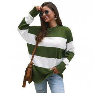 Strips Design Casual Style Long Sleeves High Fashion Women Top - Green A392-fast0122