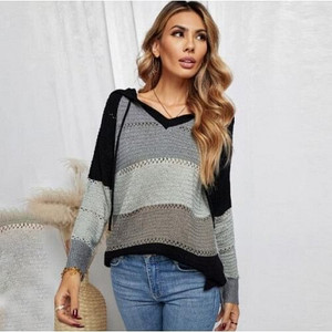 U.S. Fashion Wholesale Clothing Knitted Hooded Sweater Autumn/ Winter Women Top - Black A392-fast0218