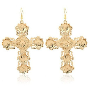 Abstract Hollow Floral Giant Cross Design High Fashion Women Statement Earrings - Golden A392-fear2901