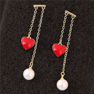 Red Heart and Pearl Pendants Korean Fashion Women Earrings - Golden A392-fear2950