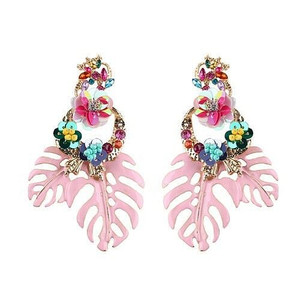 Delicate Flowers Decorated Leaves Fashion Women Statement Earrings - Pink A392-fear3531