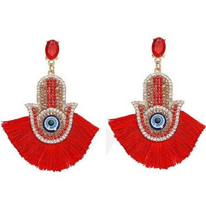 Magic Hand with Tassel Fashion Women Costume Earrings - Red A392-fear3711