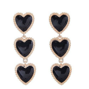Triple Hearts Dangling Design Women Costume Alloy Earrings - Black A392-fear4262