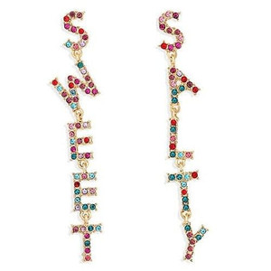 Asymmetric Design Colorful Rhinestone Alphabets High Fashion Women Dangling Costume Earrings A392-fear5543