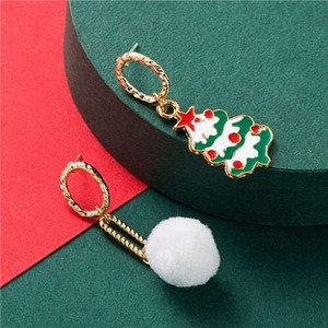 Christmas Tree and Snow Asymmetric Design Women Costume Earrings A392-fear5673