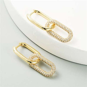 Cubic Zirconia Decorated Linked Hoops Design Women Copper Costume Earrings - Golden A392-fear5731