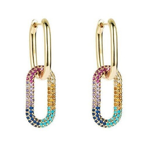 Cubic Zirconia Decorated Linked Hoops Design Women Copper Costume Earrings - Multicolor A392-fear5732