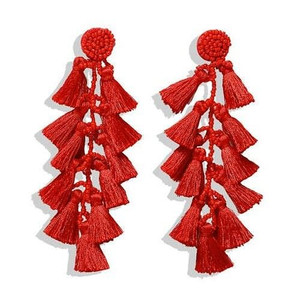 Bohemian Fashion Beads Round with Tassel Cluster Autumn Fashion Wholesale Women Earrings - Red A392-fear5773