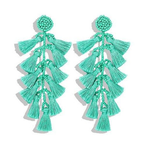 Bohemian Fashion Beads Round with Tassel Cluster Autumn Fashion Wholesale Women Earrings - Green A392-fear5777