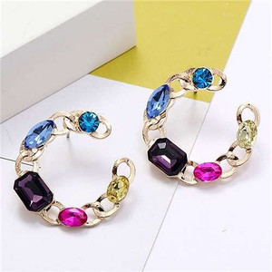 Multicolor Resin Gem Embellished Golden Hoop Shape Women Costume Earrings A392-fear5922