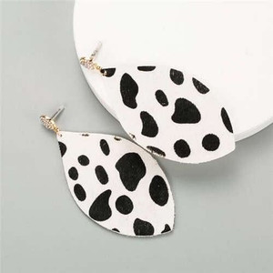 Leopard Prints Leaves Design Rhinestone Stud Women Fashion Earrings - White A392-fear6131