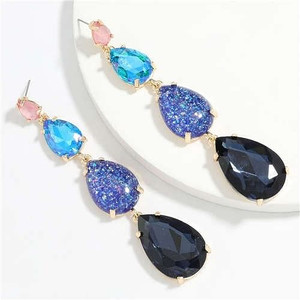 Waterdrop String Design Women Alloy Shoulder Duster Earrings - Blue A392-fear6279