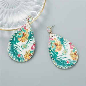 Flowers and Palm Tree Leaves Summer Fashion Waterdrop Design Women Costume Earrings A392-fear6353