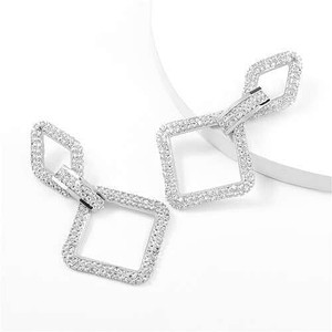 Rhinestone Embellished Rhombus Shape Korean High Fashion Women Wholesale Earrings - Silver A392-fear6441