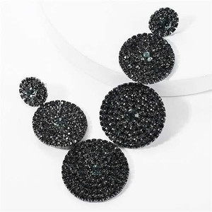 Rhinestone Rounds Cluster Design High Fashion Women Wholesale Dangle Earrings - Black A392-fear6500