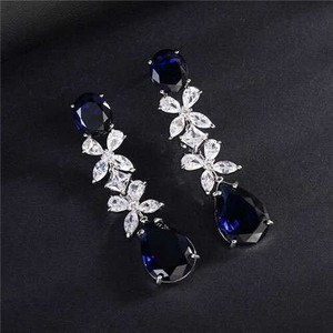 High Quality Wholesale Jewelry Elegant Petals Long Style Drop Copper Earrings - Ink Blue A392-fear6828