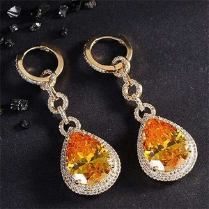 Bold Fashion Wholesale Jewelry Super Shining Cubic Ziconia Waterdrop Pendant Copper Earrings - Oran A392-fear6836