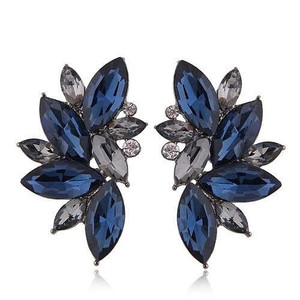 U.S. Fashion Shining Leaves Cool Design Rhinestone Women Wholesale Statement Earrings - Ink Blue A392-fear7234