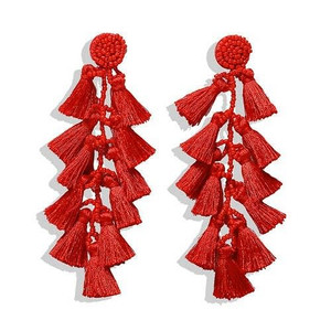 Red Fashion Cotton Threads Women Dangle Costume Earrings A392-fear7400