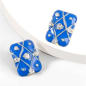 British Style Rhinestone Insert Oil-spot Glaze Square Women Stud Earrings - Blue A392-fear7432