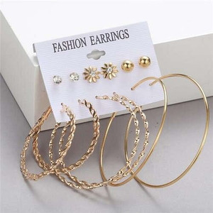 Spiral Pattern Hoops and Stud Combo High Fashion Women Golden Earrings Set A392-fear7554