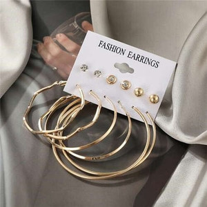 Irregular Golden Big Hoops and Stud Combo Design Women Wholesale Earrings Set A392-fear7556