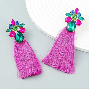 Vintage Flower Cluster Design Long Cotton Thread Wholesale Tassel Earrings - Rose A392-fear7665