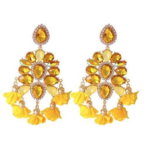Bohemian Fashion Rhinestone Flower Tassel Unique Women Wholesale Costume Earrings - Yellow A392-fear8113