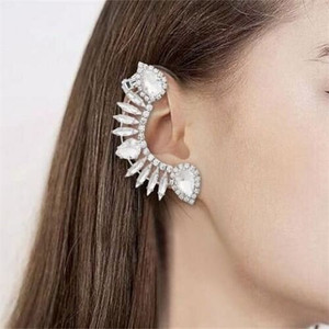 Exaggerated Super Shiny Rhinestone Curved Design Wholesale Fashion Earrings - Silver A392-fear8162