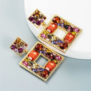 Baroque Style Colorful Rhinestone Square Bold Fashion Wholesale Earrings - Orange A392-fear8195