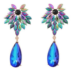 Rhinestone Flower and Waterdrop Combo Design Wholesale Women Fashion Earrings - Luminous Blue A392-fear8281