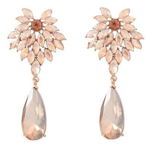 Rhinestone Flower and Waterdrop Combo Design Wholesale Women Fashion Earrings - Champagne A392-fear8282