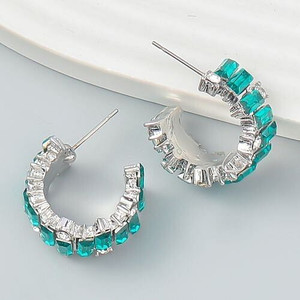 Bling Rhinestone Paved Fashion C Shape Women Earrings - Green A392-fear8354