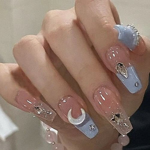 Pink and Blue Combo Star Moon 24 Pieces Set Detachable Fake Nail Wholesale Nail Stickers A392-nstr0115