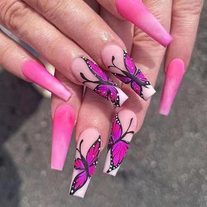 Tatte Texture Mysterious Butterfly 24 Pieces Set Rose Fake Nail Wholesale Nail Stickers A392-nstr0123