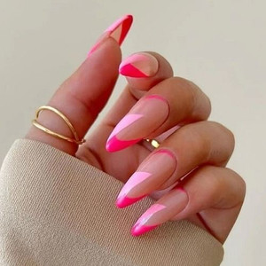 Stylish French Pink and Rose Combo Pointed Toe 24 Pieces Set Fashion Fake Nail Wholesale Nail Stick A392-nstr0125