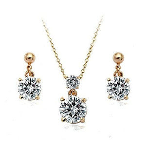 Classic Zirconia Rose Gold Necklace and Earrings Set A392-rgne0086