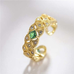 Green Gem Inlaid Delicate Rhinestone Internet Celebrity Choice 18K Rose Gold Plated Ring A392-rgri0240