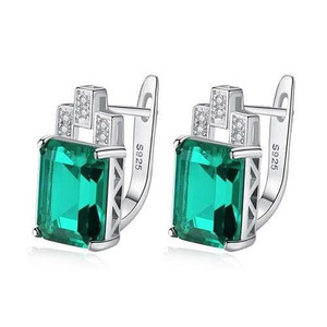 Imported Emerald Inlaid Elegant Square Design 925 Sterling Silver Earrings A392-sear0189