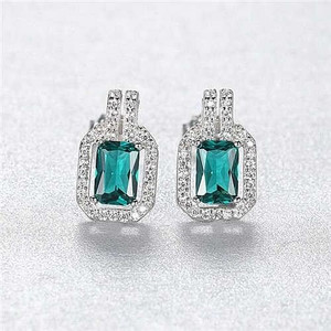 High-end Accessories Fashion Wholesale 925 Sterling Silver Jewelry Beautiful Emerald Rectangular Ea A392-sear0216