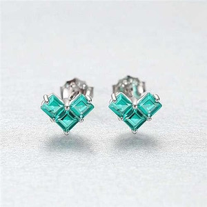 Mosaics Splicing Heart Shape Design High Quality Wholesale 925 Sterling Silver Earrings - Green A392-sear0254