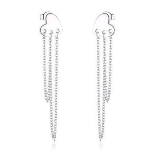 Punk Fashion Peach Heart Long Chain Tassel 925 Sterling Silver Women Earrings A392-sear0304