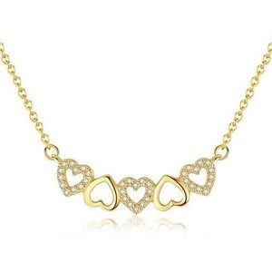 Cubic Zirconia Embellished Hearts Pendant Design 925 Sterling Silver Necklace A392-sine0032