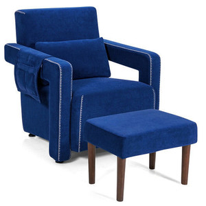 Modern Berber Fleece Single Sofa Chair with Ottoman and Waist Pillow-Blue B593-HV10107