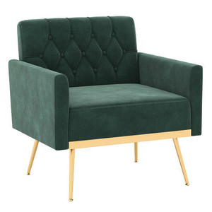 Modern Velvet Accent Chair with Button Tufted Back Golden Metal Legs and Adjustable Foot Pads-Pink B593-HV10612