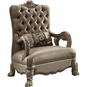 34" Bone and Gold Velvet Tufted Arm Chair N270-515781