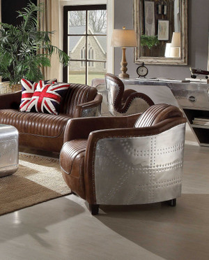 29" Brown Faux Leather Distressed Barrel Chair N270-374235