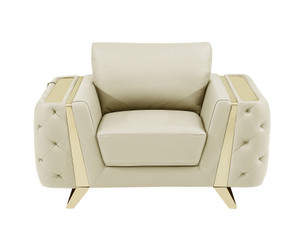50" Beige And Gold Genuine Leather Tufted Club Chair N270-518567